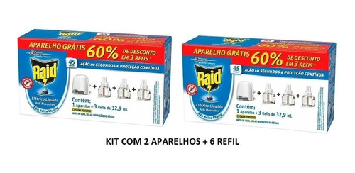 Kit Repelente Elétrico Raid Tomada Líquido 45 Noite 6 Refis