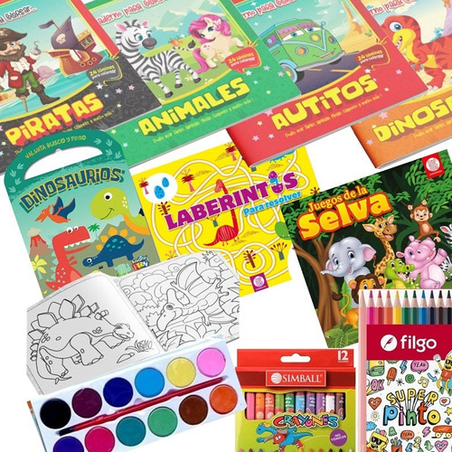 Set 7 Libros Pintar Actividades Lapices Crayones Block  C2