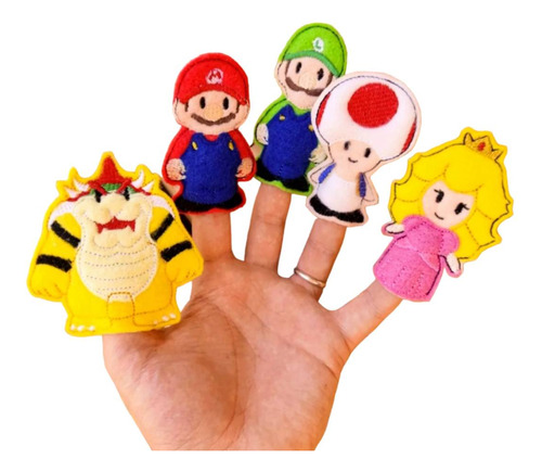 Títeres De Dedo Mario Bros Set X5 Bowser Princesa Peach 