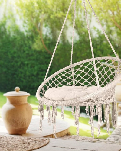 Silla Hamaca Tejido Colgante Hogar/jardín Para Niños/adultos Blanco Beig Negro Pack 2