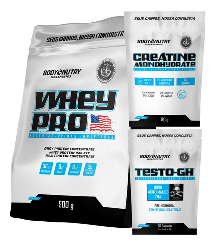 Kit Whey Protein 900g Creatina Testo Gh Academia Musculação Sabor Milkshake De Morango