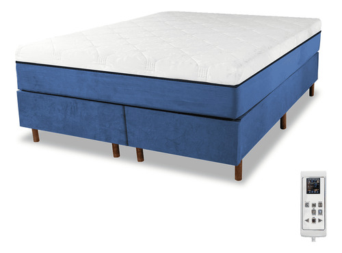 Colchão Magnético Embalado A Vácuo King Massageador Com 1000 Tipos De Massagens + Cama Box - Cor Azul - Compact