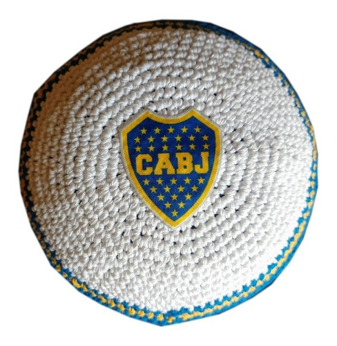 Kipá Tejida A Crochet Con Escudo De Boca Juniors
