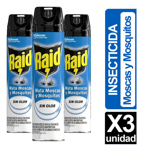 Raid Mata Moscas, Mosquitos Y Zancudos 360cc Pack X3
