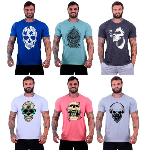 Kit 6 Camisetas Masculina Academia Blusa Treino Estampadas