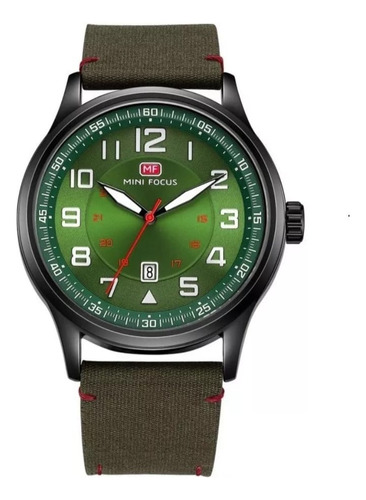 Reloj Hombre Malla Cuero Verde Altísima Calidad 