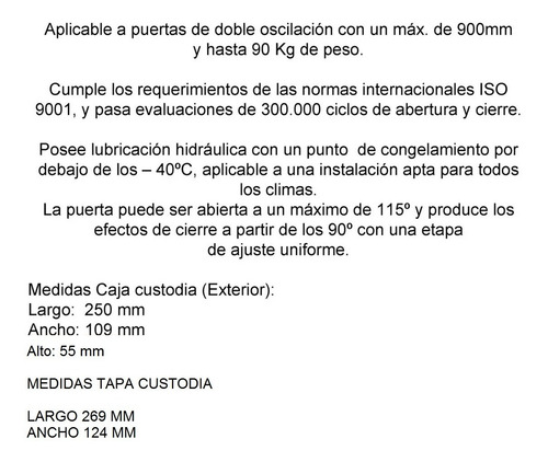 Imagen 3 de 3 de Cierrapuerta Superfren Piso Modelo Jano 18 Hasta 90kg Tuyu