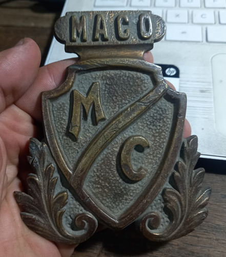 Antiguo Cartel Placa Maco En Bronce 9,4 X 9mm X 10,9 Alto