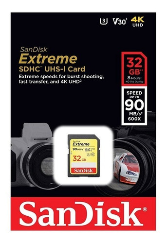 Cartão De Memória Sdhc Sandisk 32gb Extreme 90mb Classe 10