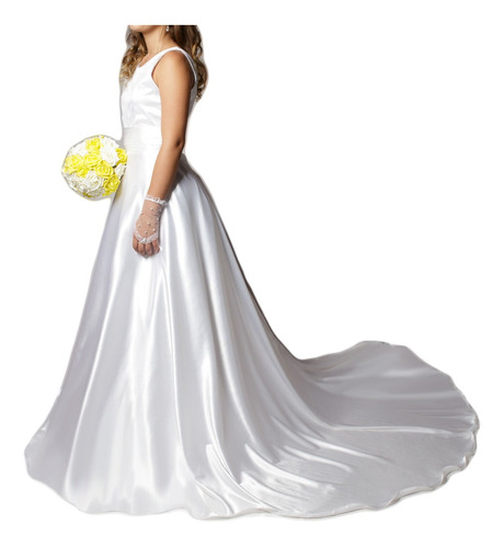 Vestido De Noiva Lindo Elegante C/ Peito Renda E Cinto Noiva