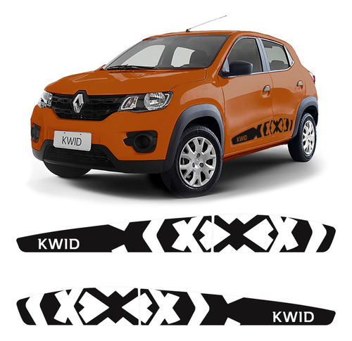 Faixa Renault Kwid 2018/2022 Adesivo Lateral Preto, Prata