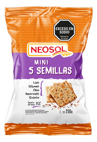 Galletitas Neosol Mini 5 Semillas 250gr X 16 Un