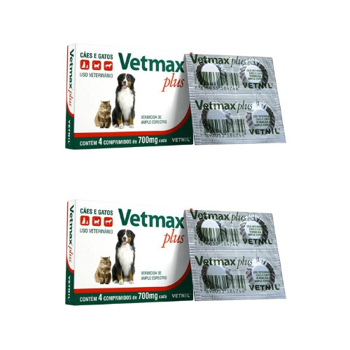  Vetmax Plus Vermífugo Cachorro 4 Comprimidos - Kit 2 Caixas