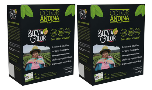 Adoçante Stevia Sachê | Color Andina | 50 Sachês - 2 Caixas