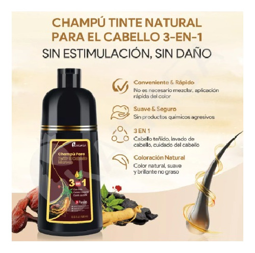 2 Pzs Shampoo Tinte 3 En 1 Cubre Canas Cafe Obscuro