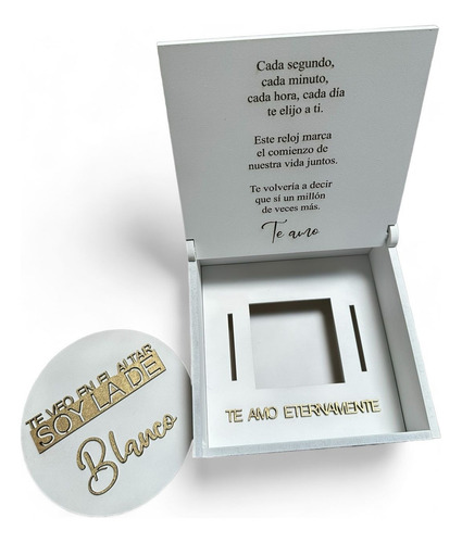 Caja Reloj Compromiso Boda Pedida Novios Estuche Aniversario Color Blanco