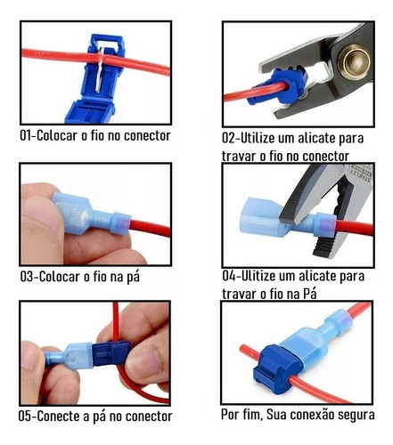 50x Conector Derivação Tipo T Azul 1,5 A 2,5mm Emenda Rápida