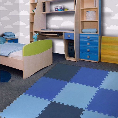 Tatame Infantil Azul Grande 50x50 10mm - Kit 12 Peças Cor Azul