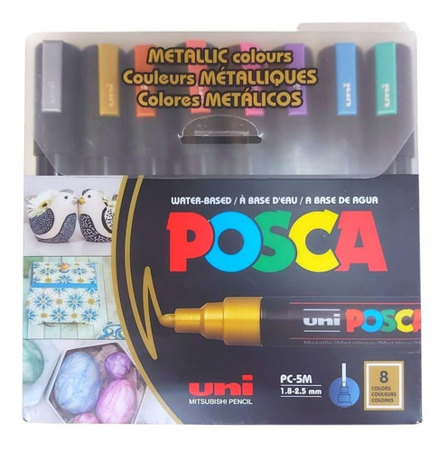 Estojo Caneta Posca Marcador Ponta 5m - 8 Cores Metálicas