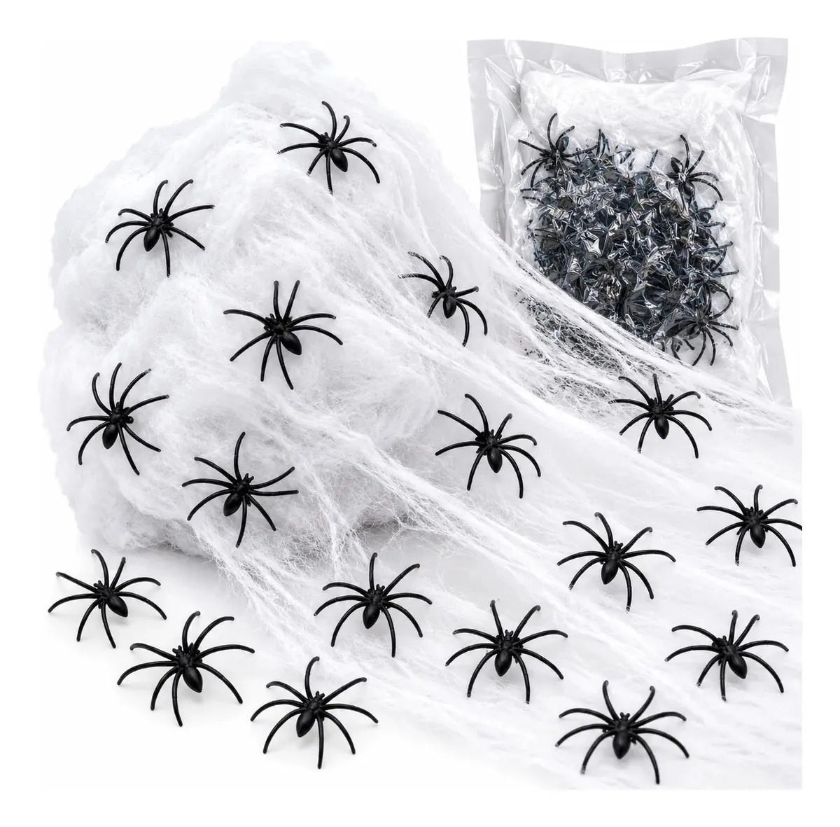 Kit Telaraña Halloween Con 100 Arañas Decorativas Para Fiesta, Casa, Puertas, Ventanas, Jardín, Interior Y Exterior