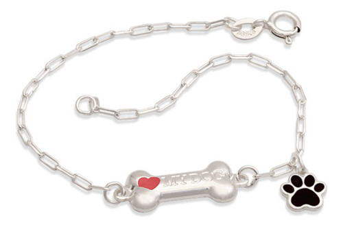 Pulseira I Love My Dog Prata 925 Comprimento 19 cm