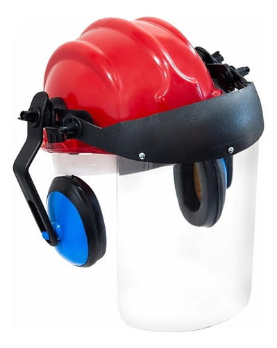 Capacete Com Abafador+viseira Plastcor Vermelho C403314