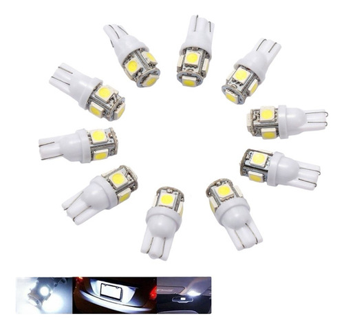 10 Ampolletas Led T10 5050 Luz Blanco Frío Cola De Pescado