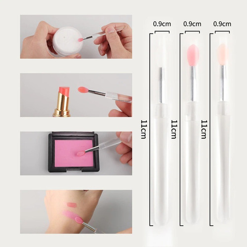 3 Pz Brocha Silicón Flexible Con Tapa P Sombra En Glitter