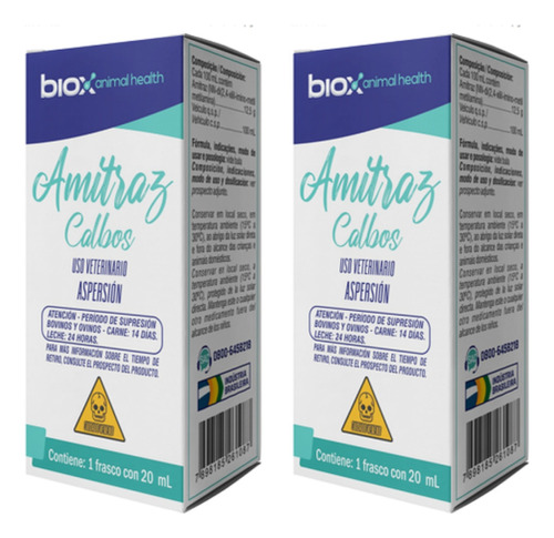Biox 2 Pack Amitraz 12,5% Calbos 20ml Uso Veterinario