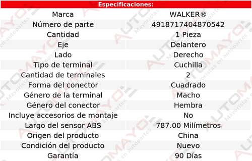 Un Sensor Abs Delantero Walker Fusion L4 2.5l 2011-2012