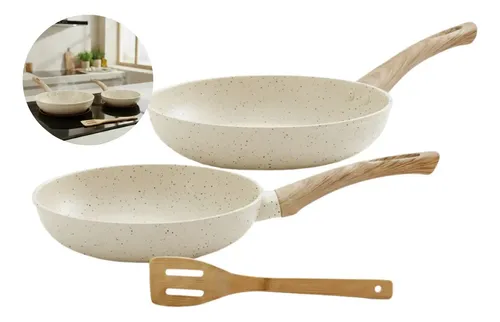 Jogo De Panelas Cerâmico Triplo Indução Tuut​ Ecoglide 3 Peças Baunilha Vanilla