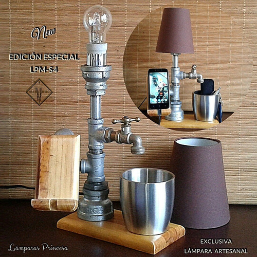Imagen 2 de 6 de Lámpara Moderna Vintage Con Base Para Celular. 100 Verdes
