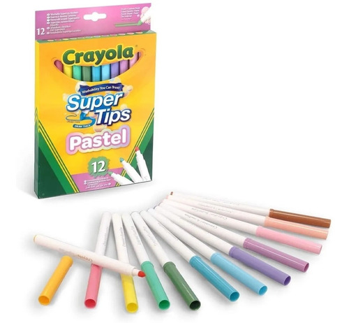 Marcador Crayola Lavable Super Tips 12 Pzas Edición Pastel 