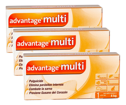 Pack De 3 Advantage Multi Gatos 1-4kg Pulgas, Parásitos