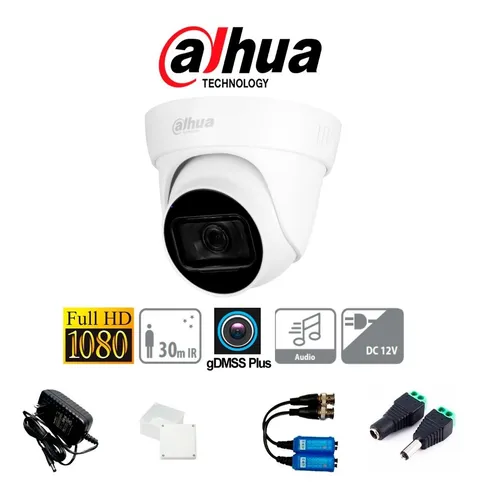 Cámara Domo Dahua De 2 Mp 30m 3.6m Audio + Accesorios