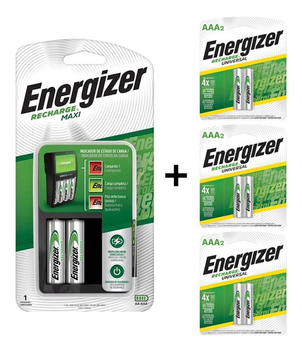Combo Cargador Energizer Maxi + 2 Pilas Aa + 6 Pilas Aaa Rec