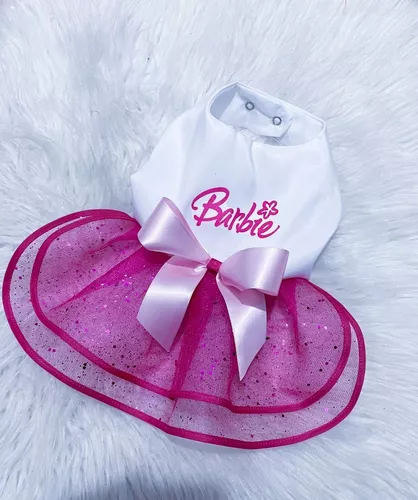 Roupa Roupinha Pet Para Cachorro Vestido Barbie Com Guia