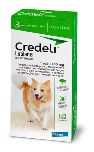 Antipulgas E Carrapatos Credeli 450mg 11kg A 22kg 3 Cp