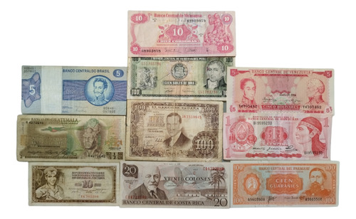 Lote 10 Billetes Antiguos Del Mundo 10 Diferentes Países Sk4