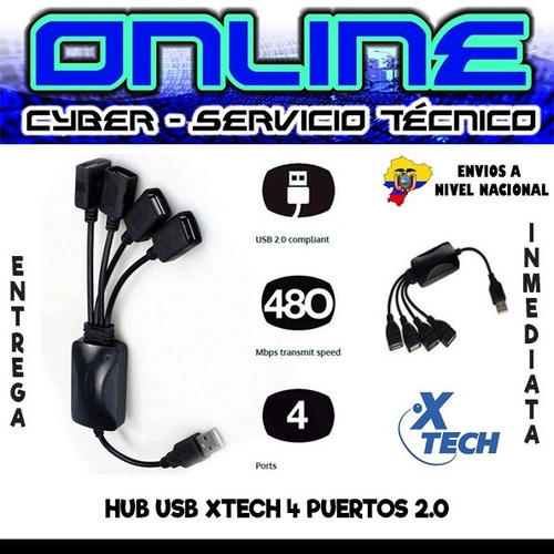 Imagen 1 de 5 de Hub Usb Xtech 4 Puertos 2.0