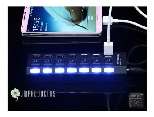 Imagen 4 de 8 de Hub Usb 2.0 Hi-speed 7 Puertos Con Interruptor On Off Led