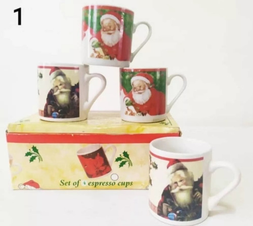 Juego 4 Tazas Café Pequeño Navidad San Nicolás Porcela China