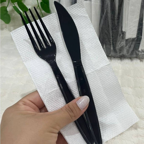 Guardanapo Sache + Talher Descartavel Garfo Faca 250 Un Cor Preto