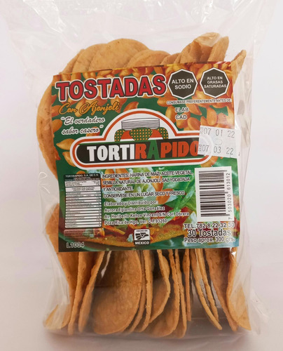Tostada Ajonjolí, Pack 10 Piezas 300 G. Aprox Fritura Botana