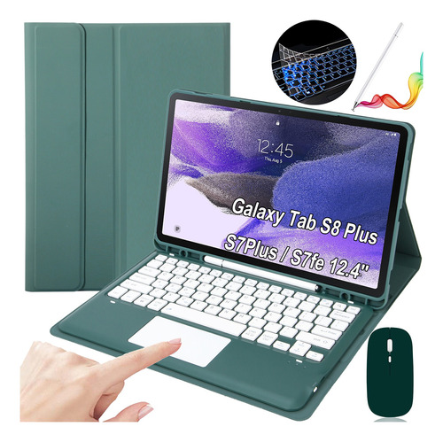 Teclado Mouse Lapiz P/galaxy Tab S7+/ S8+/ S7fe 12.4'' Verde