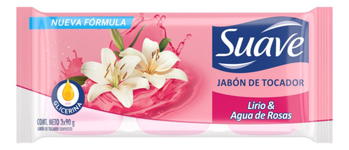 Jabón en barra Suave Lirio y Agua de Rosas 90 g pack x 3