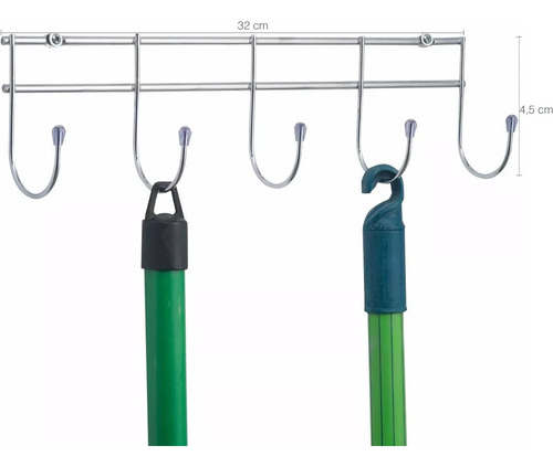 Suporte De Parede Multiuso Vassouras Utensílios Aço Cromado