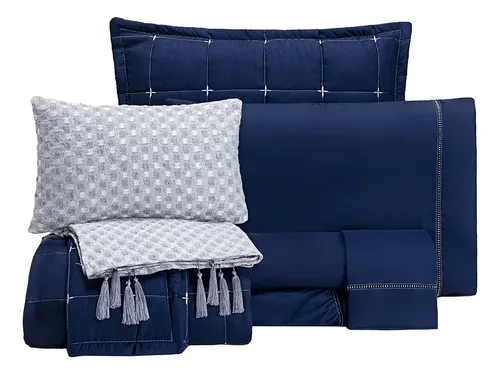 Kit Enxoval 9 Peças Lisboa Dupla Face Bordado King