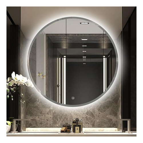 Espejo Led Redondo 80 Cm Biselado Con Luz Led Touch Elegante Luz Cálida