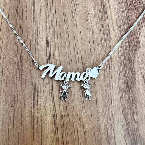 Imagen 4 de 10 de Collar Dije Mamá Niño Niña Corazón Plata .925 Mujer Agálea